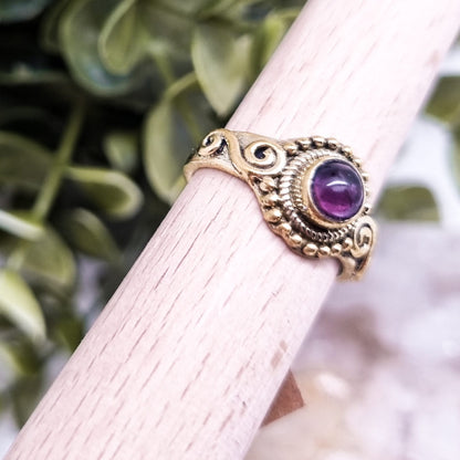 Granat - Amethyst Boho Ring | Gold & Silber | Gr. 7-8