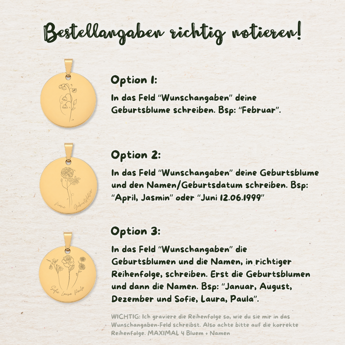 Gravur Geburtsblume Anhänger | Gold & Silber