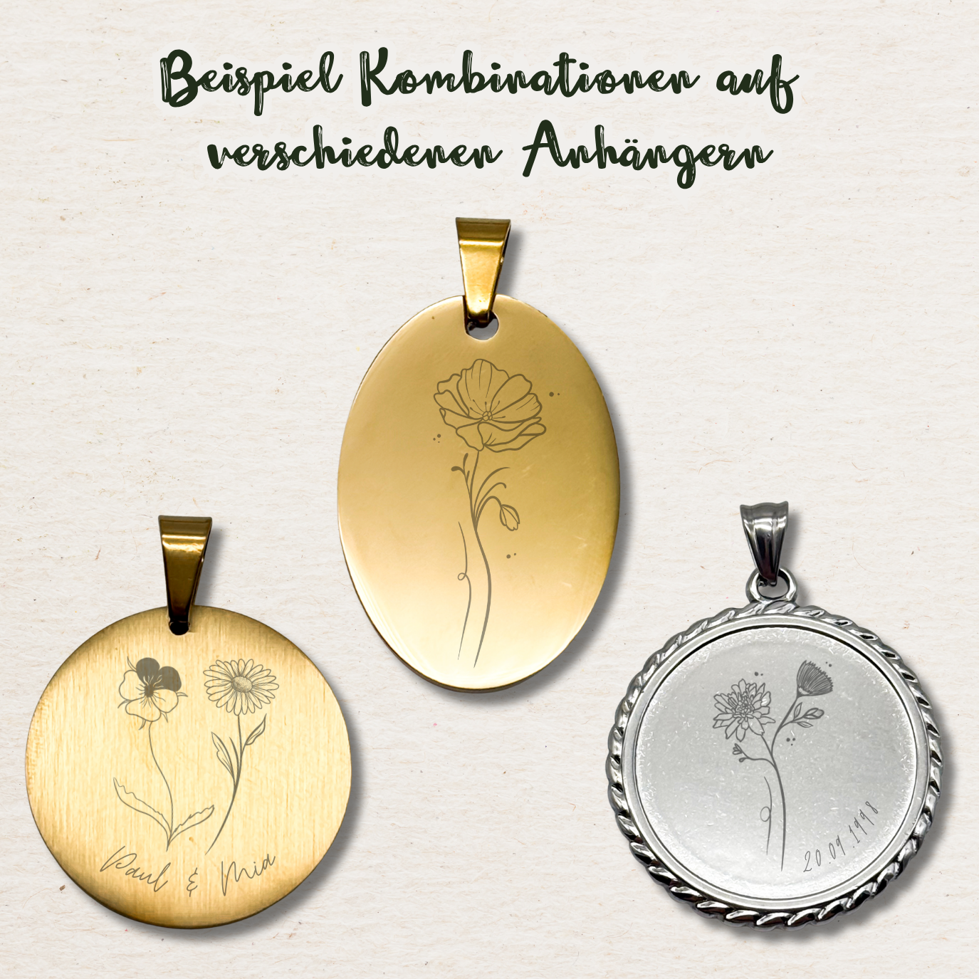 Gravur Geburtsblume Anhänger | Gold & Silber