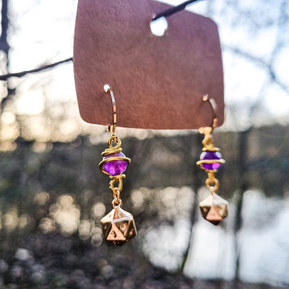 Dungeons and Dragons Ohrringe | Gold & SILBER | mit Edelsteinen Amethyst - Moosachat - Obsidian