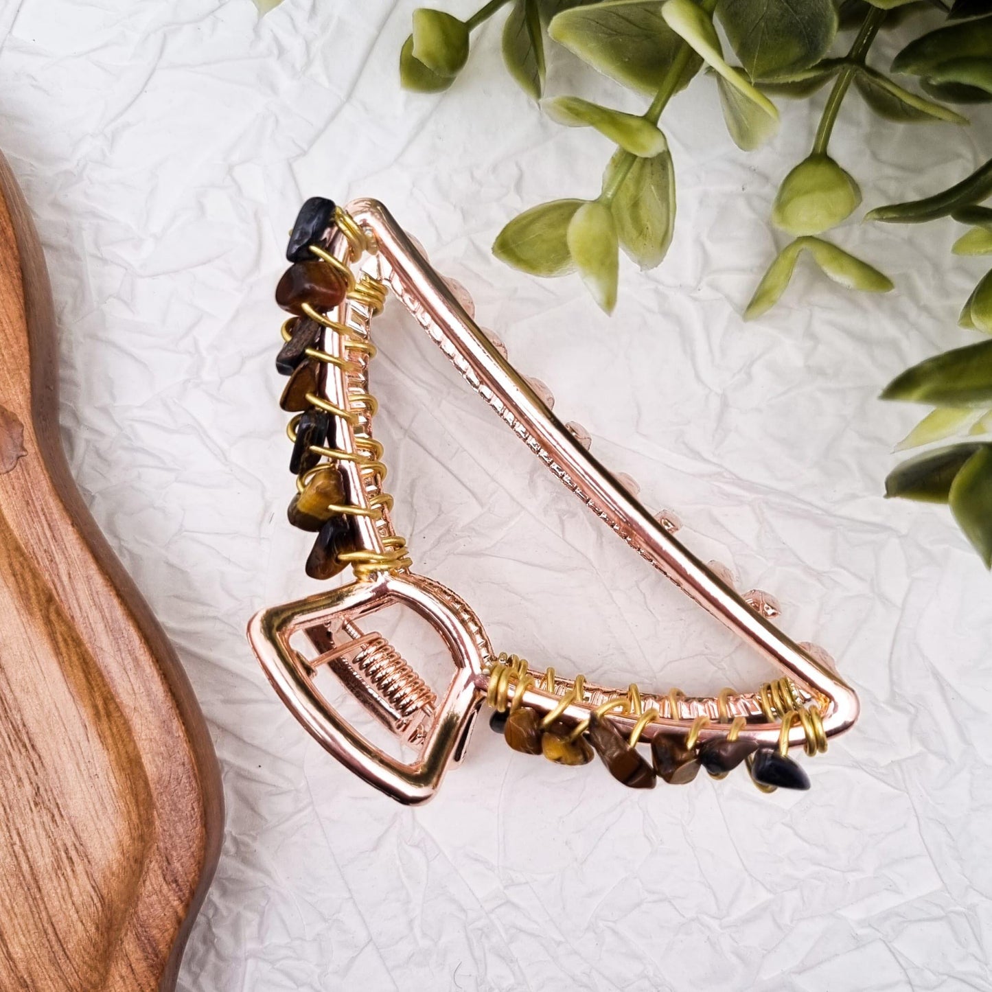 MINI Haarklammer Roségold mit Edelstein | Aquamarin, Aventurin, Amethyst, Sonnenstein, Mondstein, Granat, Tigerauge, Obsidian