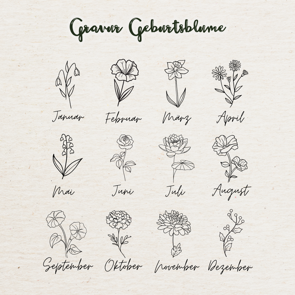 Gravur Geburtsblume Anhänger | Gold & Silber