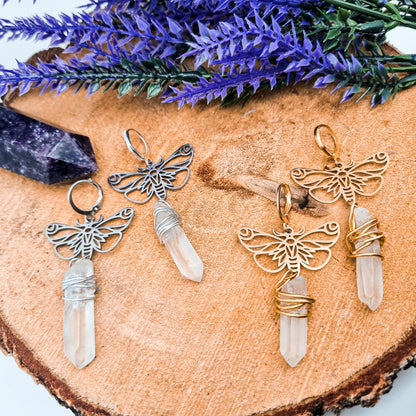 Schmetterling Ohrringe | Edelstahl | Bergkristall Anhänger