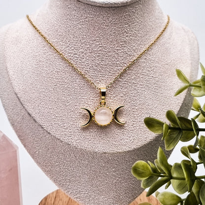 Mondphasen Wicca Kette | Bergkristall, Amethyst & Aventurin | Edelstahl