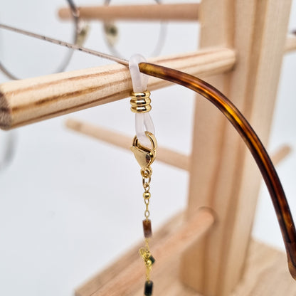 Brillenkette mit natürlichen Moosachatperlen | Gold