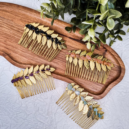 Haarkämme mit verschiedenen Edelsteinen - Haarschmuck | Gold