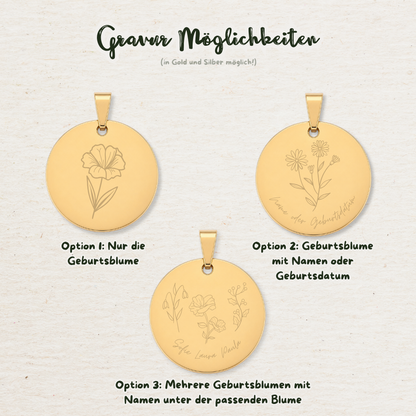 Gravur Geburtsblume Anhänger | Gold & Silber