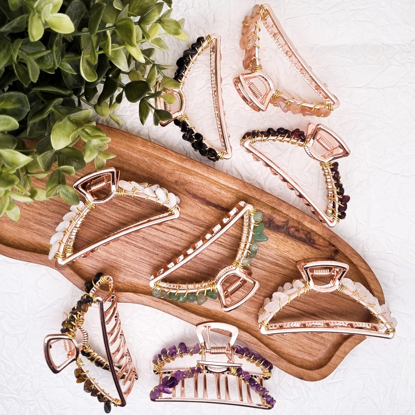 MINI Haarklammer Roségold mit Edelstein | Aquamarin, Aventurin, Amethyst, Sonnenstein, Mondstein, Granat, Tigerauge, Obsidian