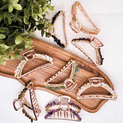 MINI Haarklammer Roségold mit Edelstein | Aquamarin, Aventurin, Amethyst, Sonnenstein, Mondstein, Granat, Tigerauge, Obsidian