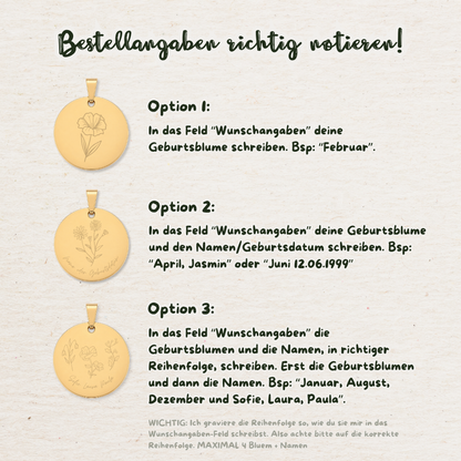 Gravur Geburtsblume Anhänger | Gold & Silber