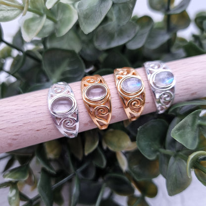 Balance of the world Ring Mondstein - Bergkristall | Größenverstellbar