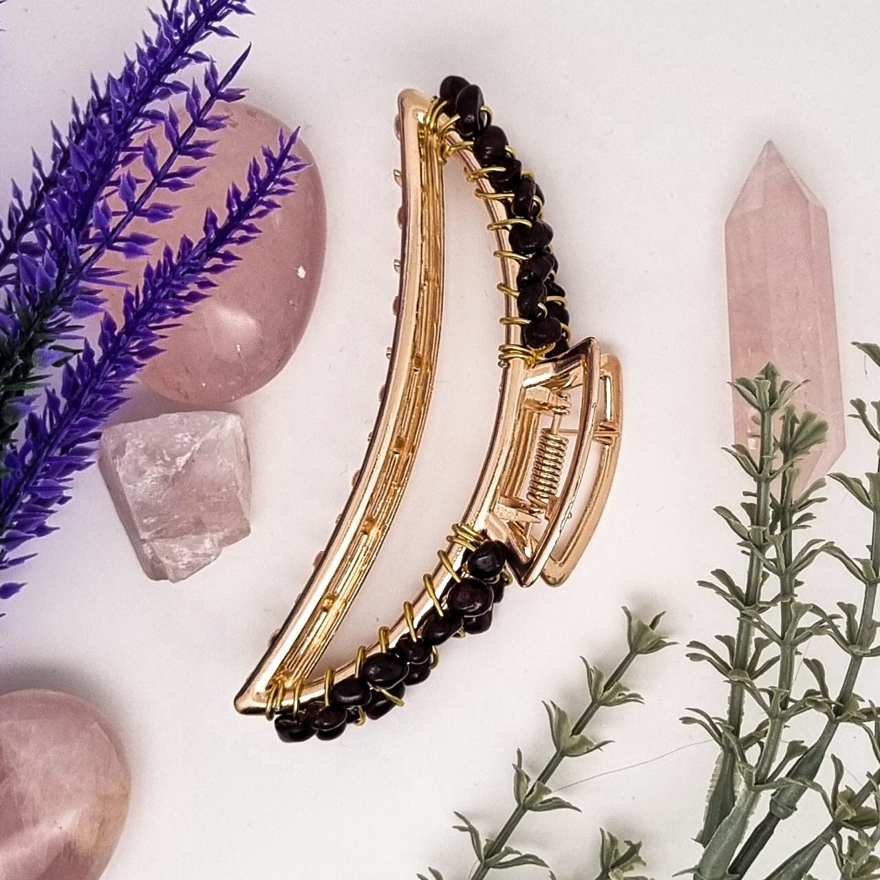 Mond-Haarklammer in Gold mit Edelsteinen