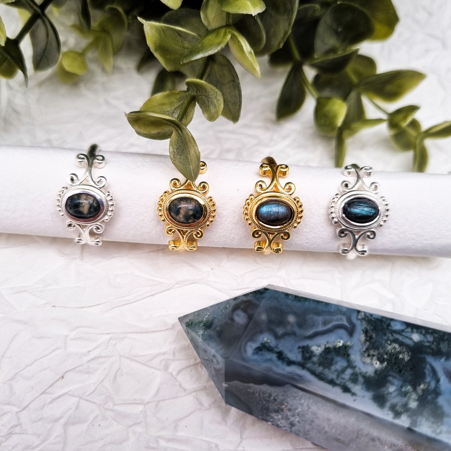 Royal Anarchie Ring | Moosachat - Labradorit Ring | Größenverstellbar