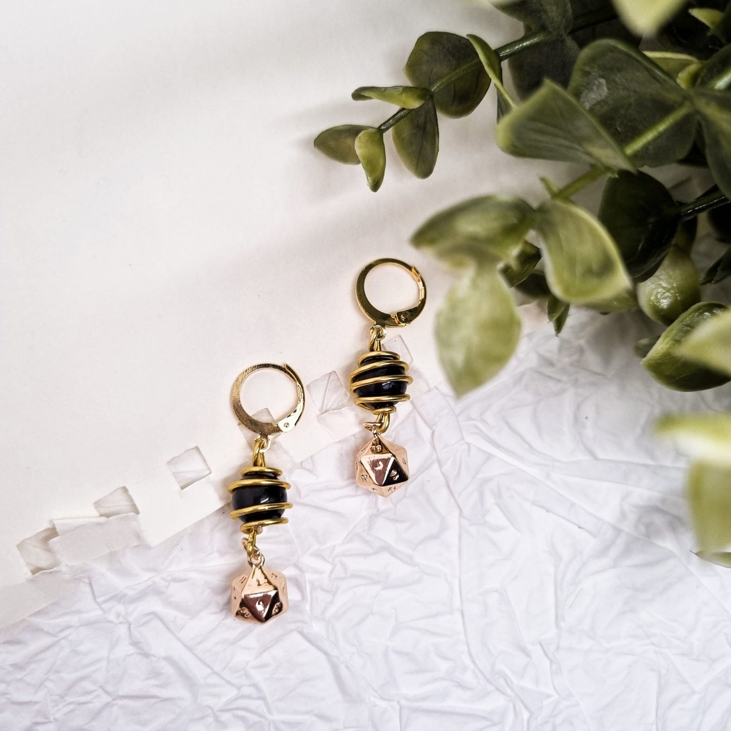 Dungeons and Dragons Ohrringe | Gold & SILBER | mit Edelsteinen Amethyst - Moosachat - Obsidian