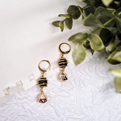 Dungeons and Dragons Ohrringe | Gold & SILBER | mit Edelsteinen Amethyst - Moosachat - Obsidian