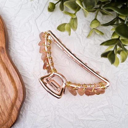 MINI Haarklammer Roségold mit Edelstein | Aquamarin, Aventurin, Amethyst, Sonnenstein, Mondstein, Granat, Tigerauge, Obsidian