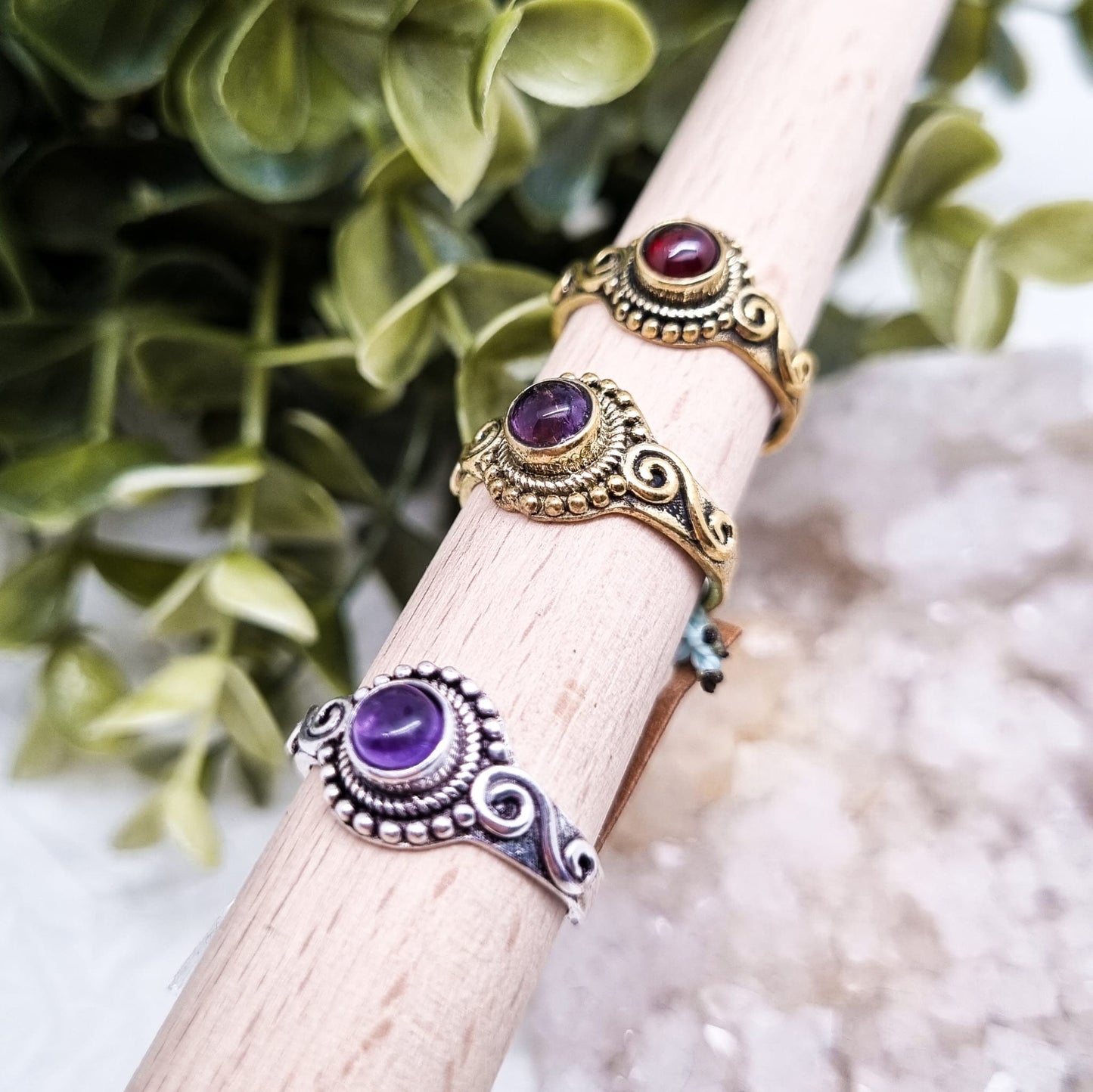 Granat - Amethyst Boho Ring | Gold & Silber | Gr. 7-8