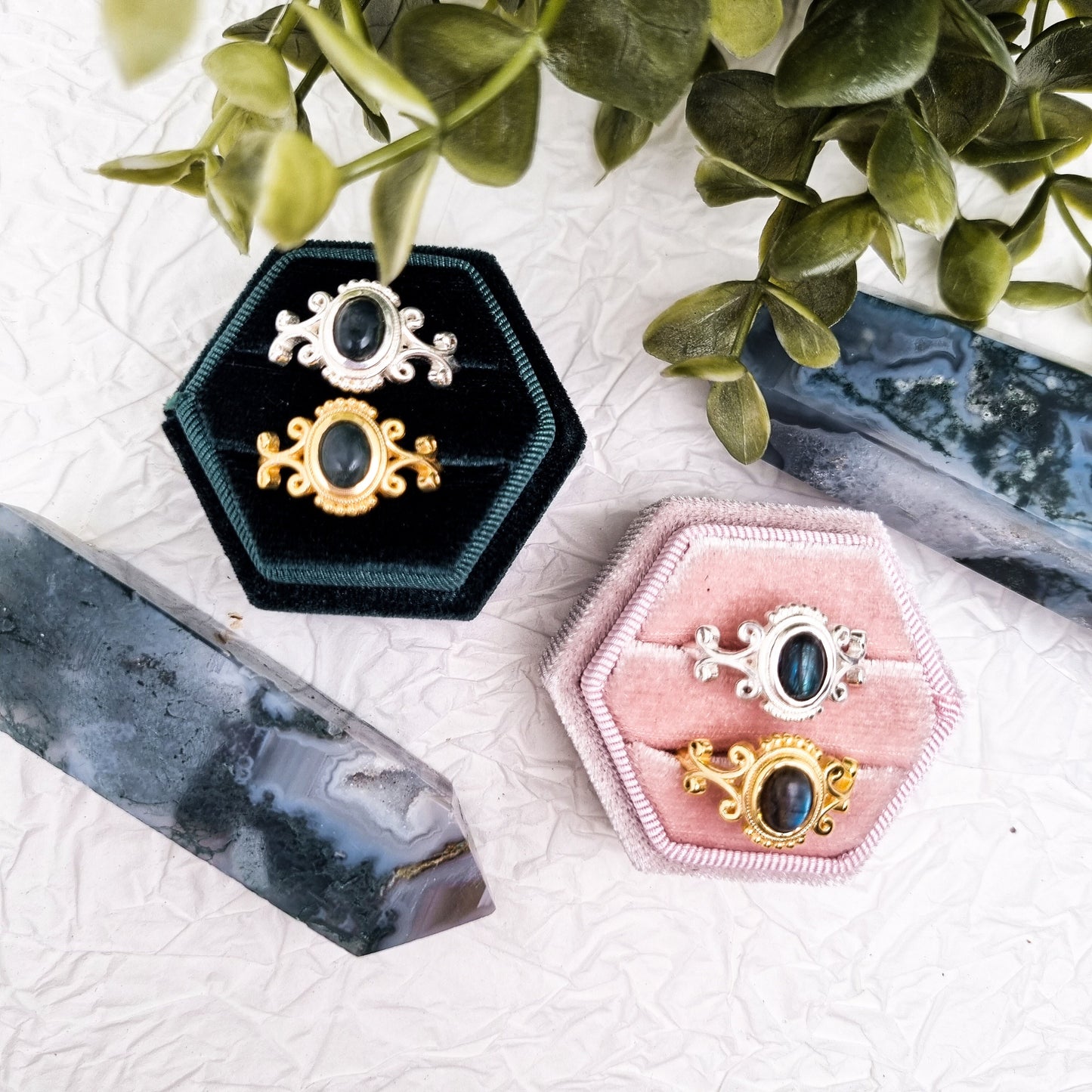 Royal Anarchie Ring | Moosachat - Labradorit Ring | Größenverstellbar