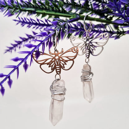 Schmetterling Ohrringe | Edelstahl | Bergkristall Anhänger