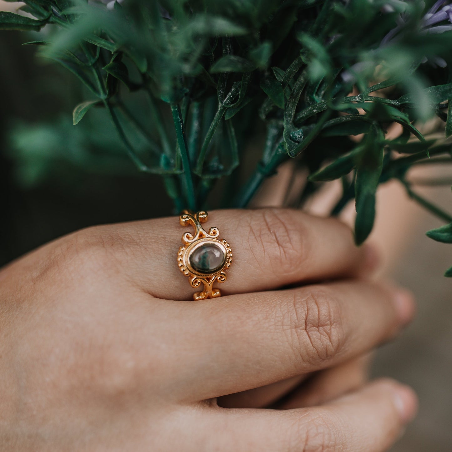 Royal Anarchie Ring | Moosachat - Labradorit Ring | Größenverstellbar