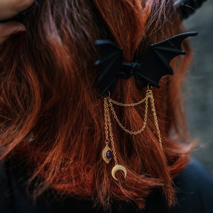 Fledermaus Haarklammer mit Amethyst | Gold & Silber