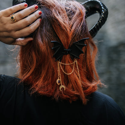 Fledermaus Haarklammer mit Amethyst | Gold & Silber