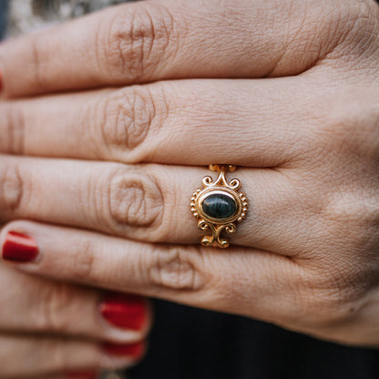 Royal Anarchie Ring | Moosachat - Labradorit Ring | Größenverstellbar