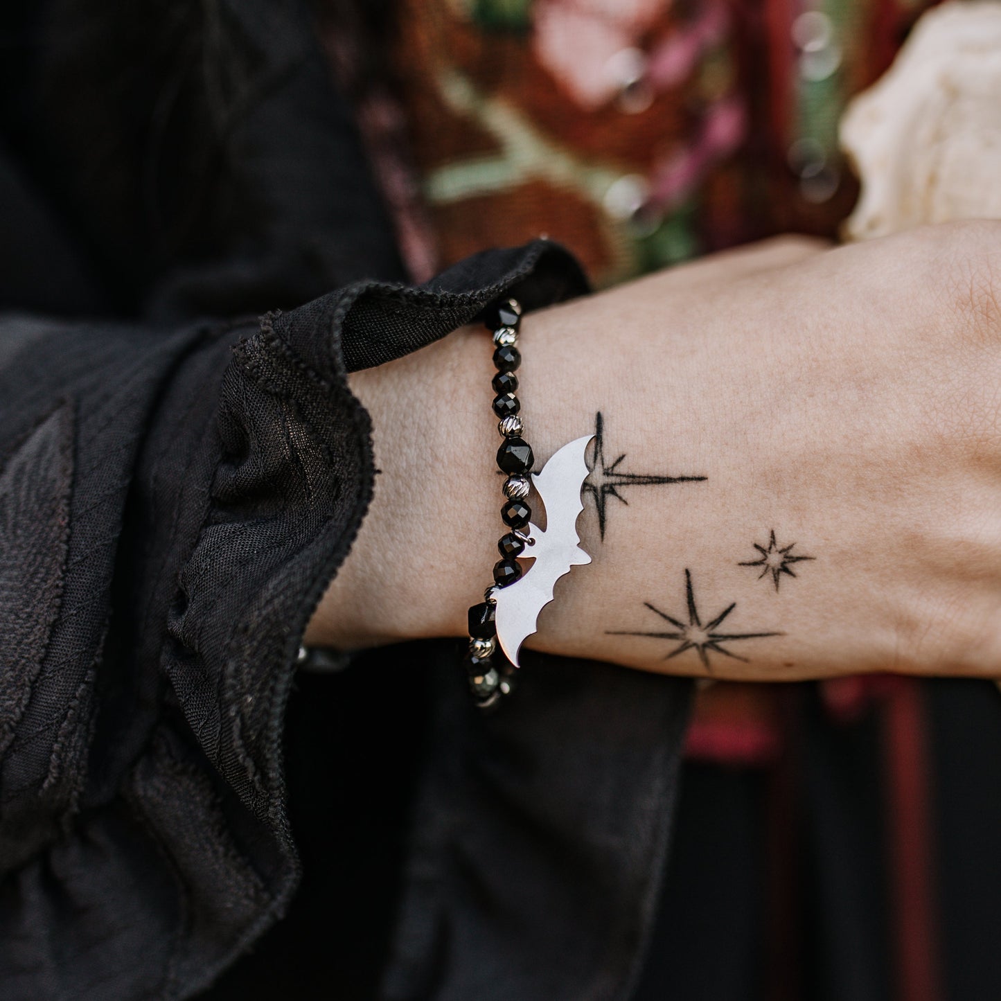 Armband "Alae Noctis" | Obsidian | Silber & Gold | Edelstahl