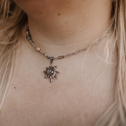 "Aurora Rosea" Perlenkette | Rhodochrosit & Pfirsich Mondstein | Gold & Silber