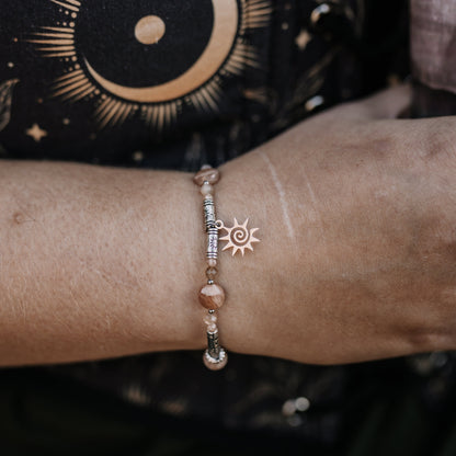 Armband "Aurora Rosea" | Rhodochrosit & Mondstein | Silber & Gold | Edelstahl