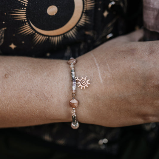Armband "Aurora Rosea" | Rhodochrosit & Mondstein | Silber & Gold | Edelstahl