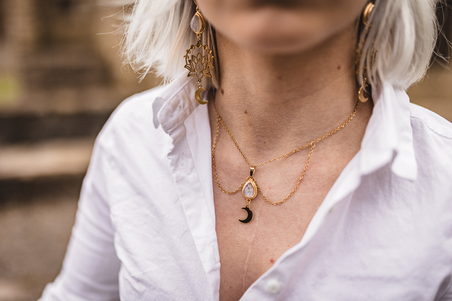 Lotus in Moonlight Mondstein Kette | Gold & Silber