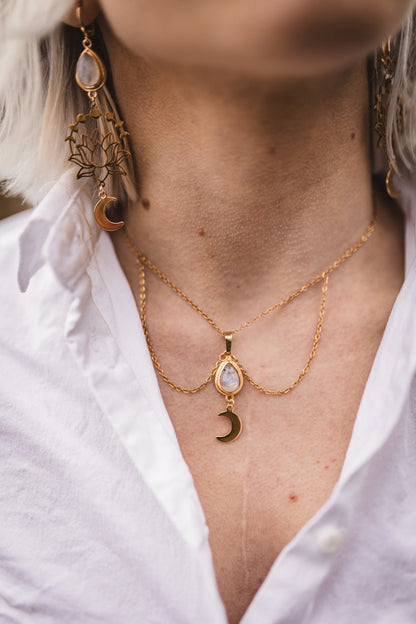 Lotus in Moonlight Mondstein Kette | Gold & Silber