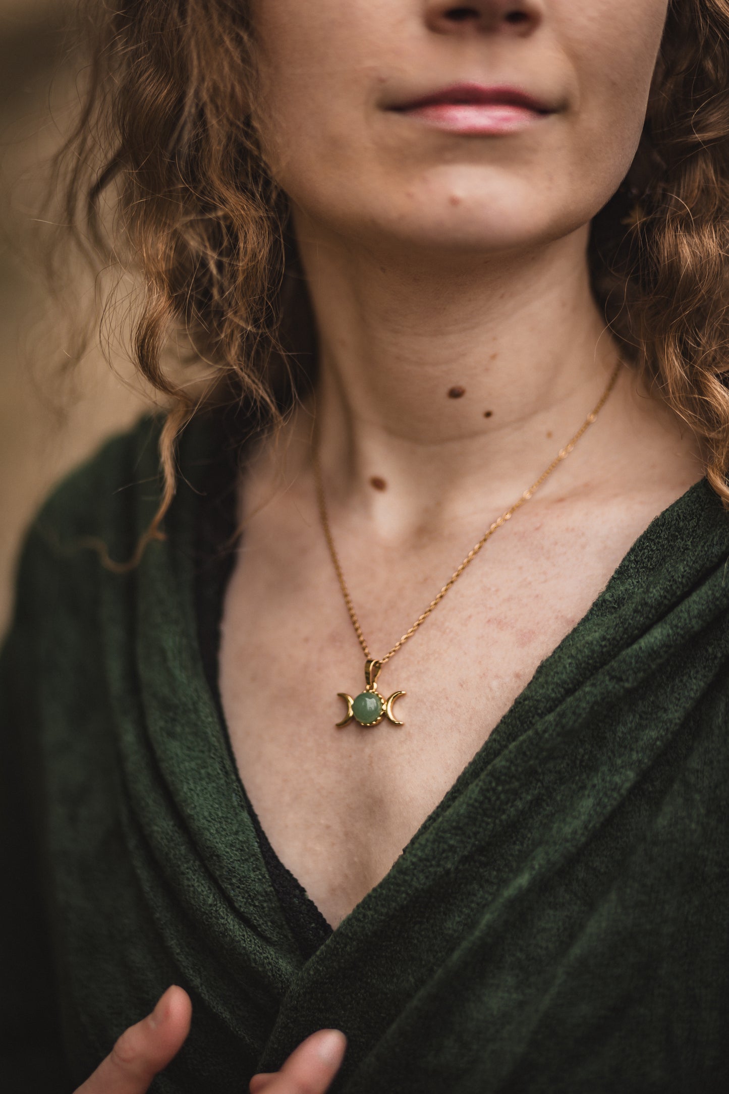 Mondphasen Wicca Kette | Bergkristall, Amethyst & Aventurin | Edelstahl