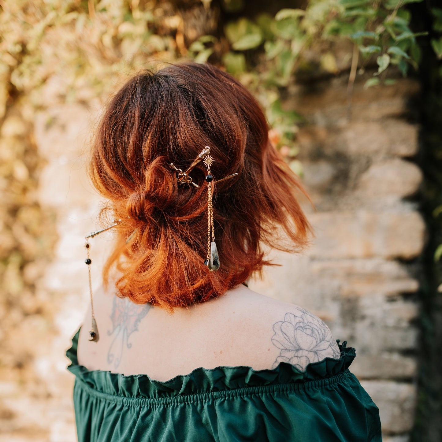 Schwert Haarnadeln mit Obsidian, Turmalin & Labradorit | Gold & Silber