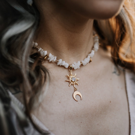 "Luna Solis" Mondstein Splitterkette | Gold & Silberli