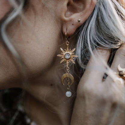 "solis et lunae" Ohrringe mit Mondstein | Gold & Silber | Edelstahl