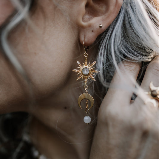 "solis et lunae" Ohrringe mit Mondstein | Gold & Silber | Edelstahl