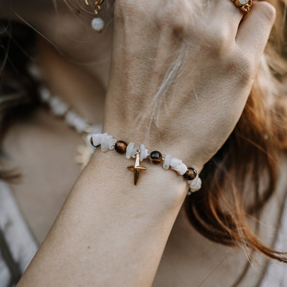 Armband "Feluna" | Mondstein - Tigerauge | Silber & Gold | Edelstahl