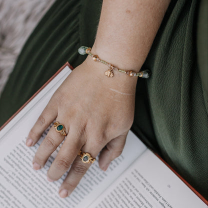 Armband "Campus Floridus" | Peridot, Prehnit & Mondstein | Silber & Gold | Edelstahl