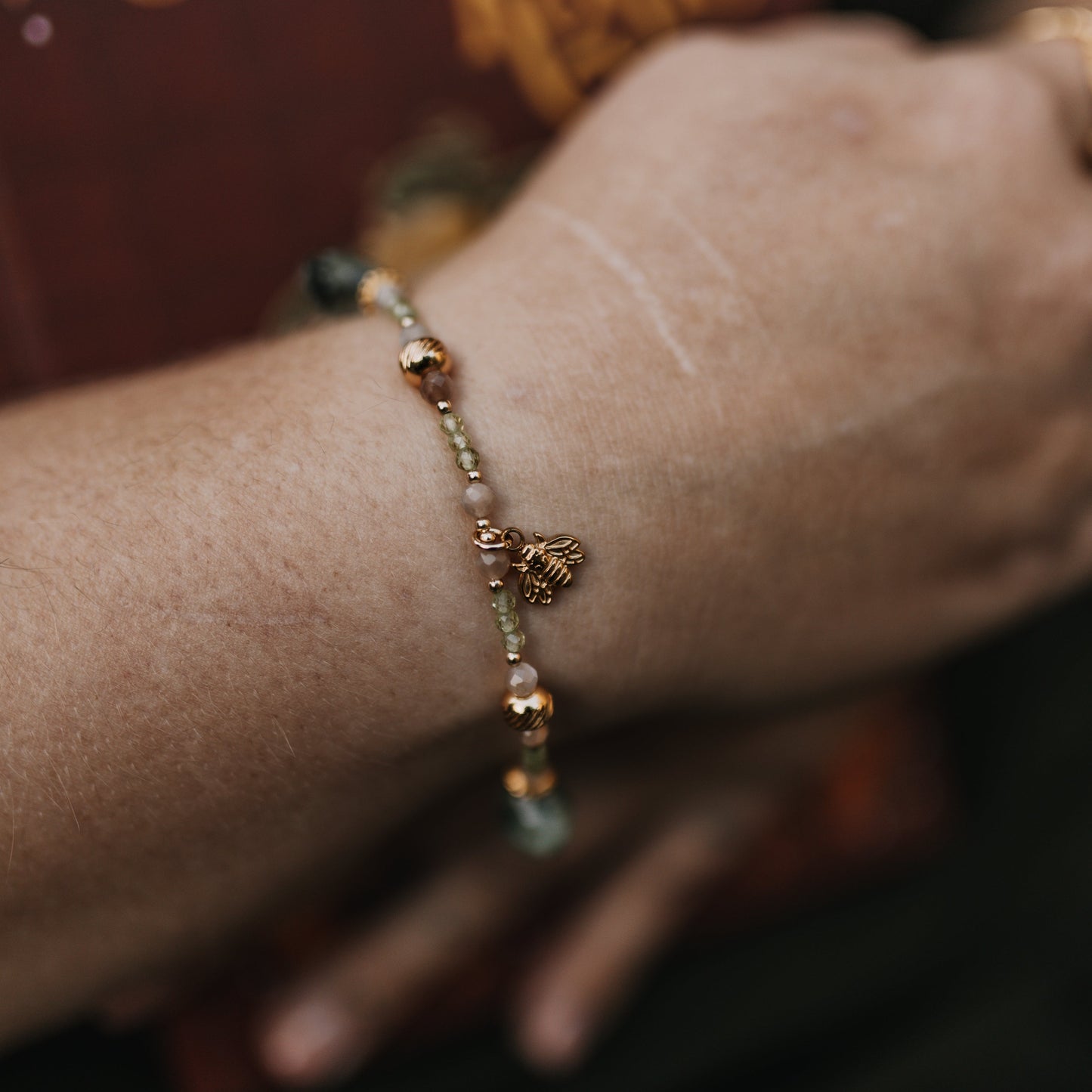 Armband "Campus Floridus" | Peridot, Prehnit & Mondstein | Silber & Gold | Edelstahl