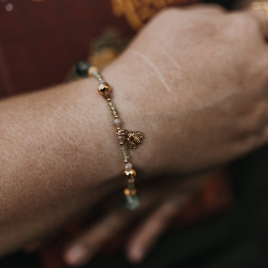 Armband "Campus Floridus" | Peridot, Prehnit & Mondstein | Silber & Gold | Edelstahl