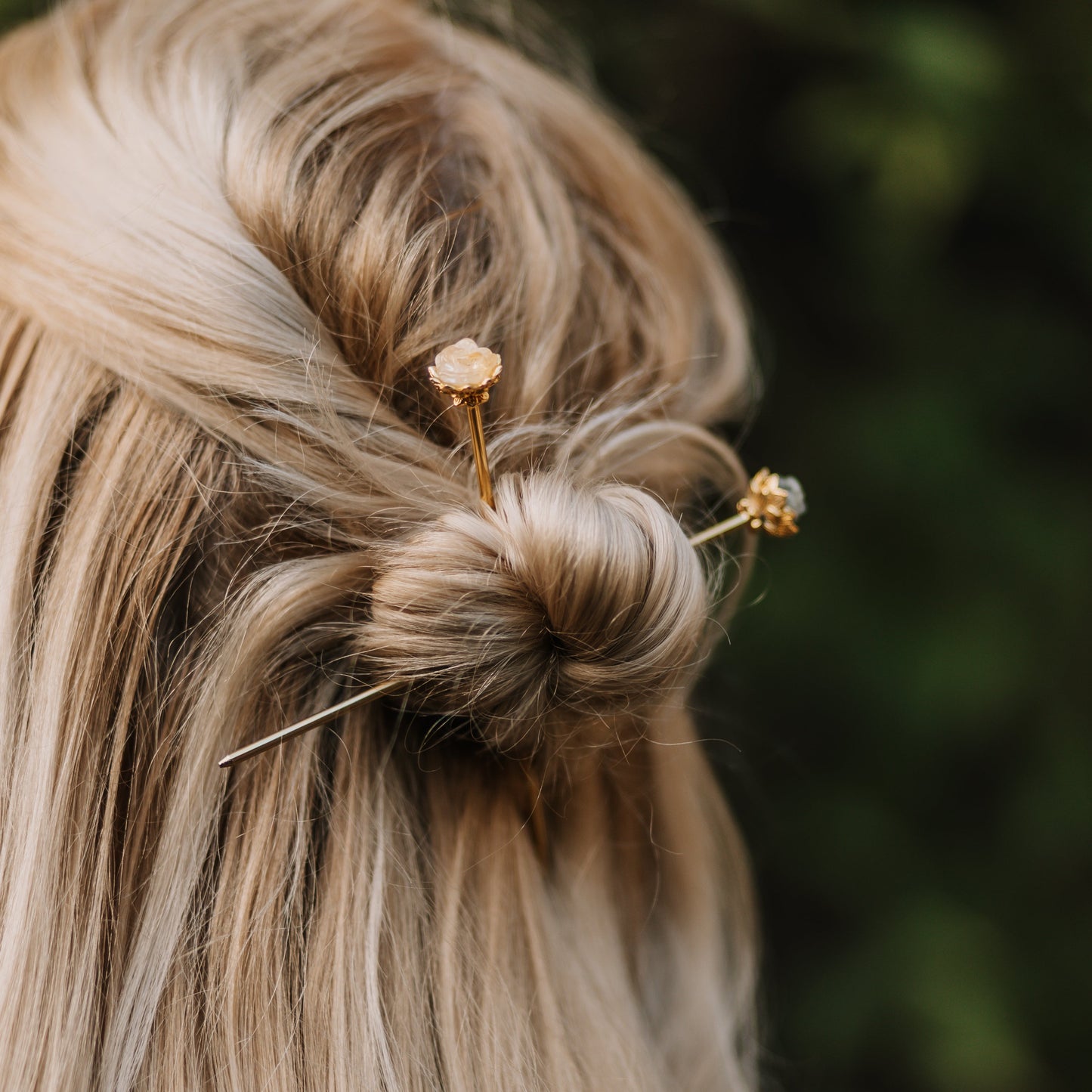 Haarnadeln mit Labradorit & Citrin Rosen | Gold