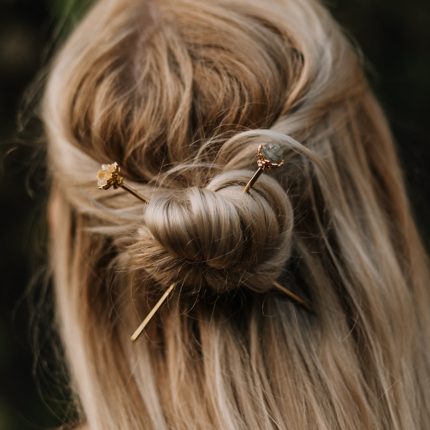 Haarnadeln mit Labradorit & Citrin Rosen | Gold