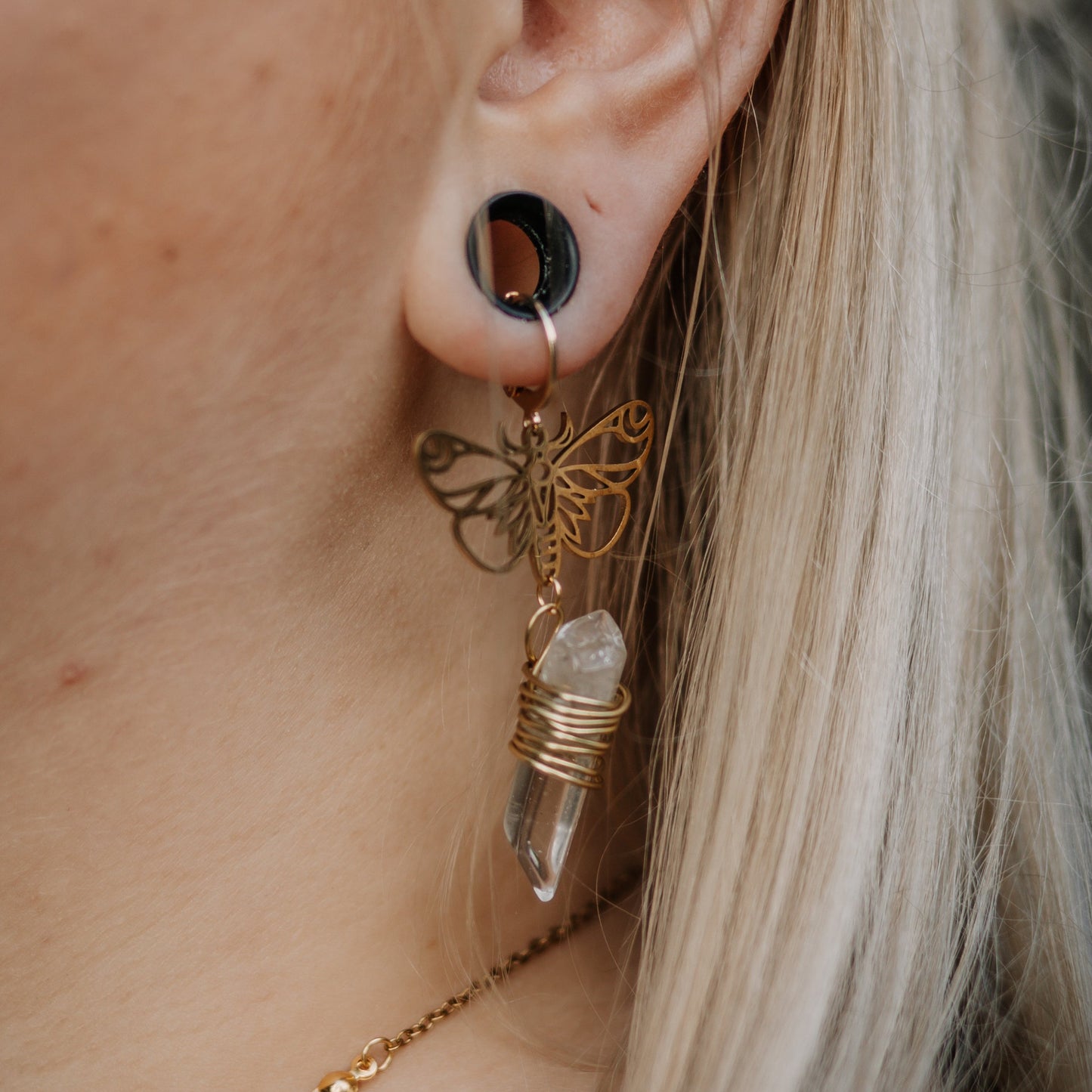 Schmetterling Ohrringe | Edelstahl | Bergkristall Anhänger