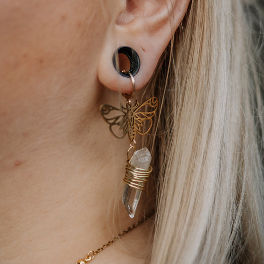 Schmetterling Ohrringe | Edelstahl | Bergkristall Anhänger