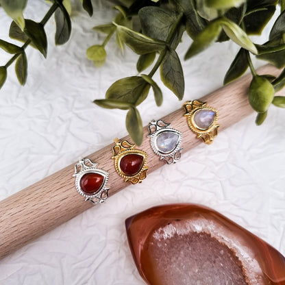 Drops of fire and water Ring | Mondstein - Karneol | Größenverstellbar