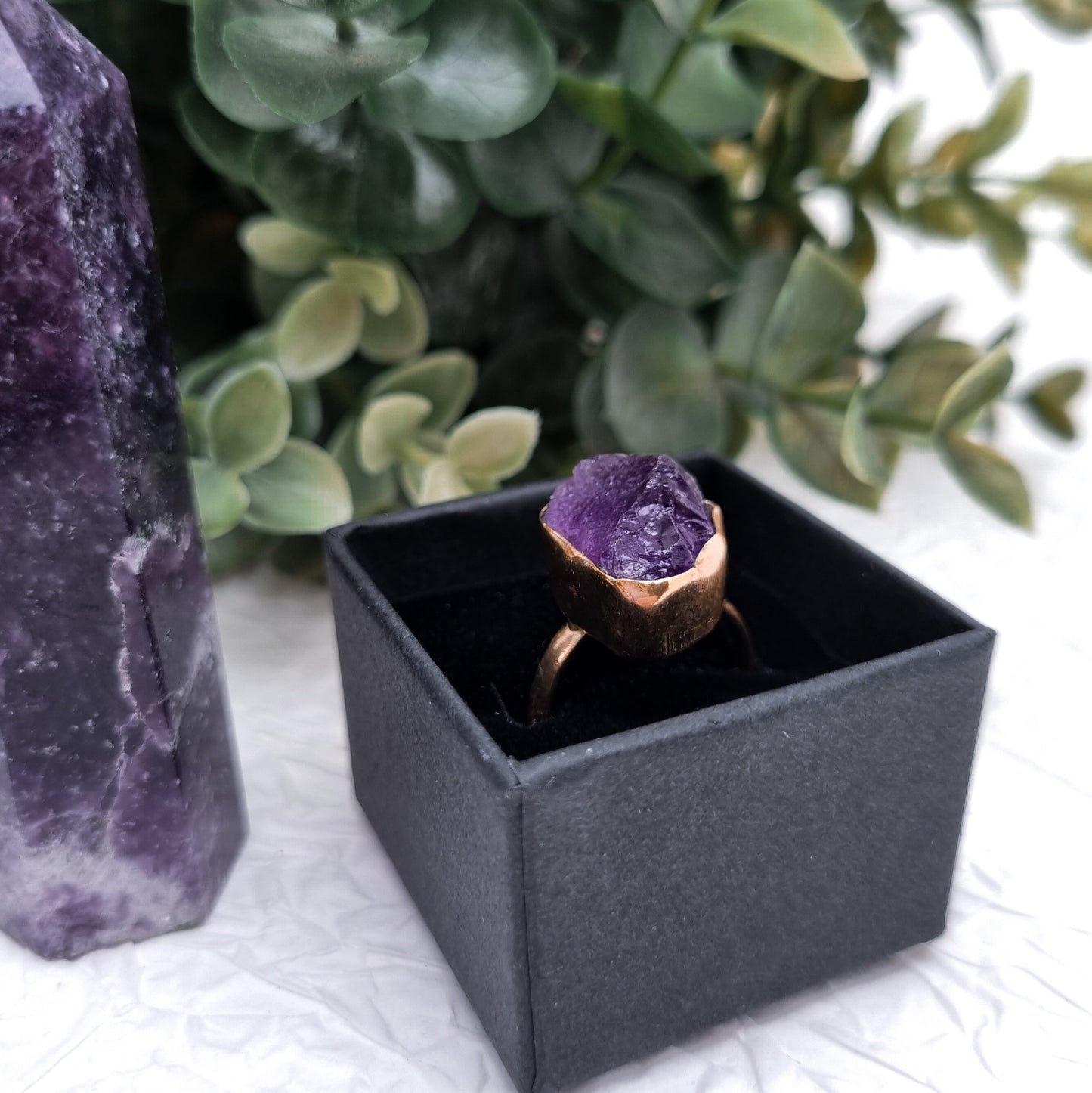 Amethyst Rohstein Ring | Gold und Silber | Größe 7