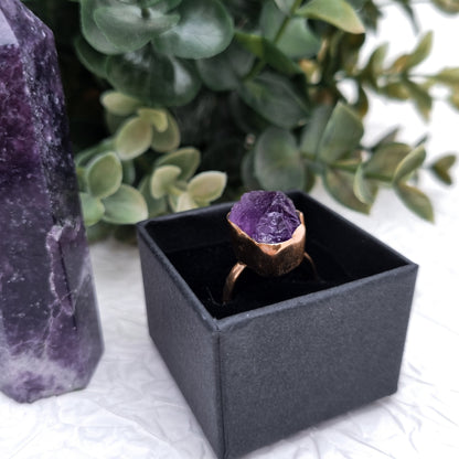 Amethyst Rohstein Ring | Gold und Silber | Größe 7
