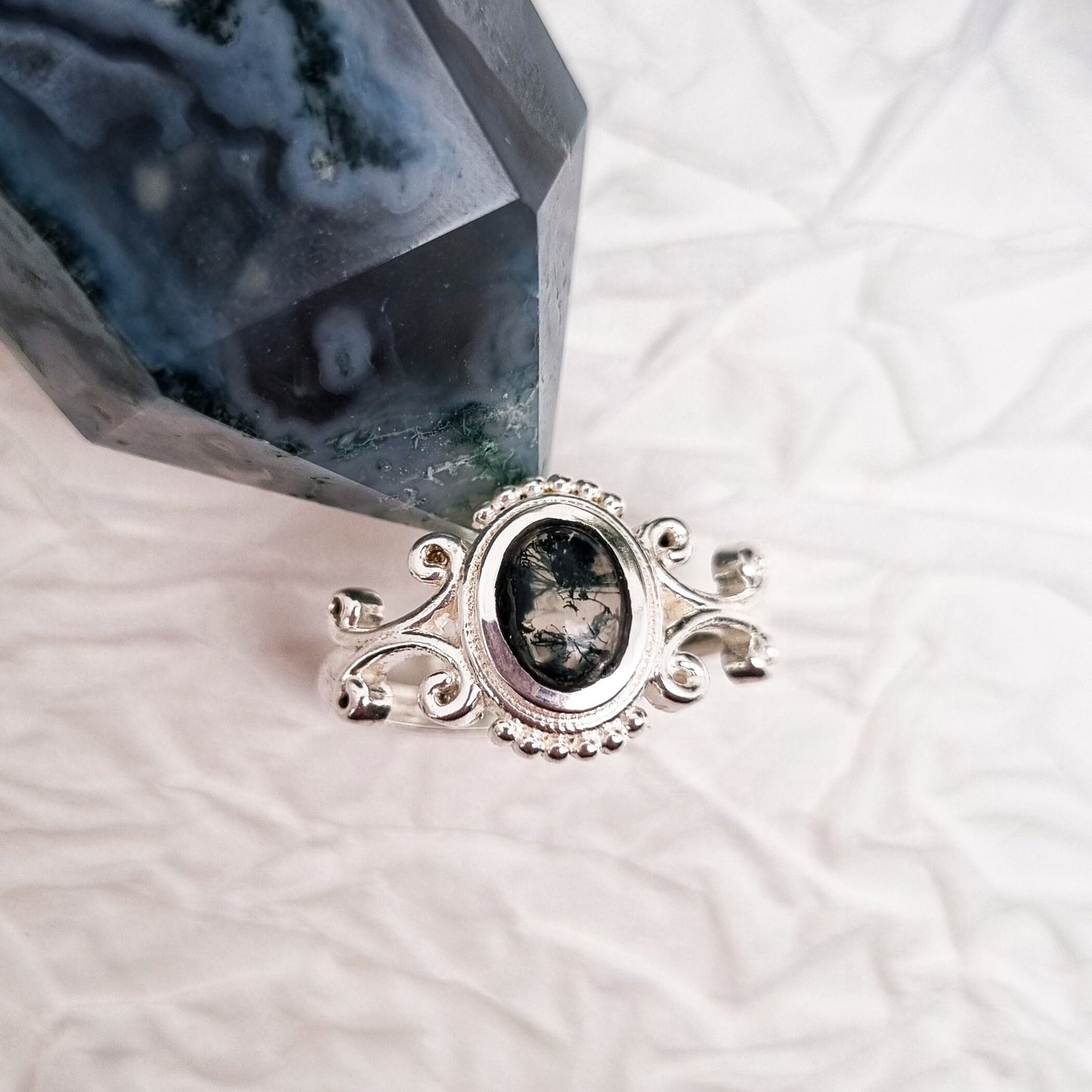 Royal Anarchie Ring | Moosachat - Labradorit Ring | Größenverstellbar